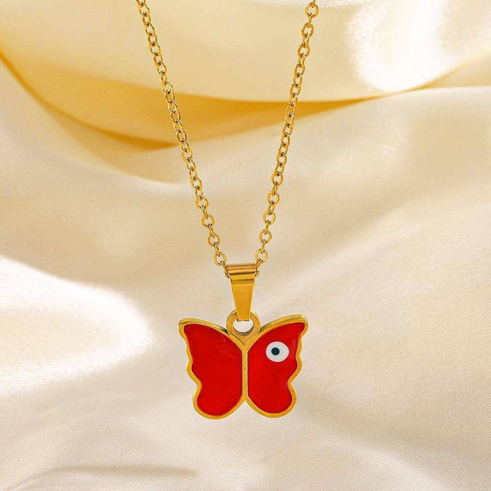 Γυναικείο Κολιέ Gold Red Butterfly Eye Necklace