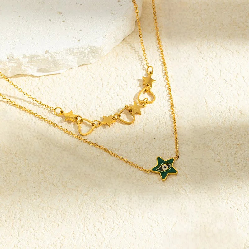 Γυναικείο Κολιέ Double Hearts and Star Necklace
