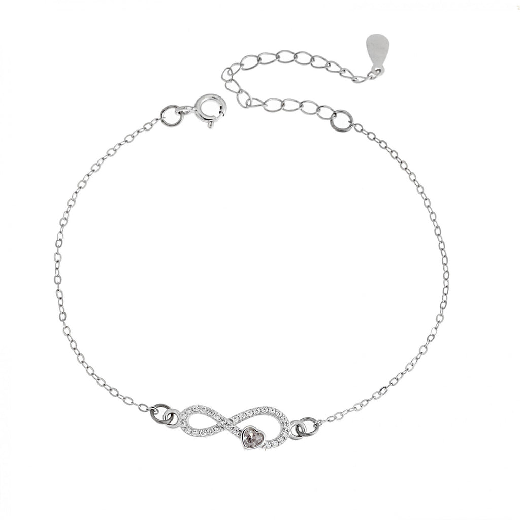 Βραχιόλι Γυναικείο Silver 925, επιπλατινωμένο άπειρο καρδιά με ζιργκόν πέτρες